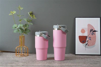 Nerūsējošā tērauda trauks ar salmu un roktura izolētu ūdens pudeli